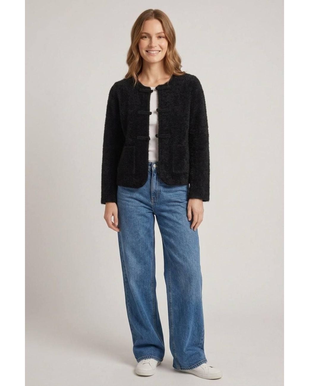 Izabel London Black Soft Texture Mandarin Collar Jacket