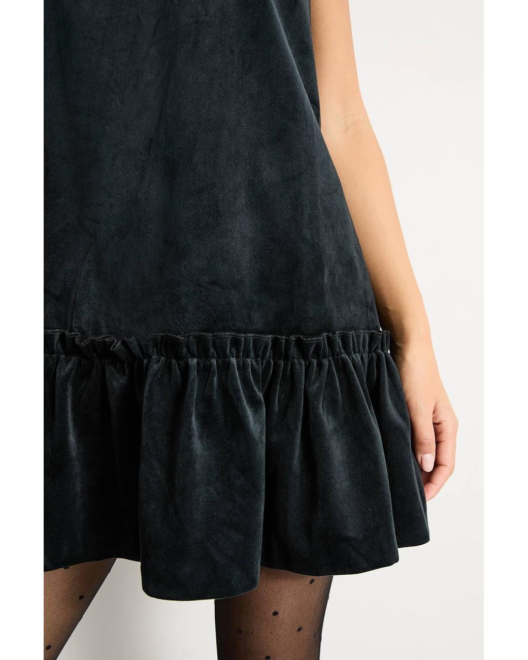 Warehouse Black Petite Bonded Velvet High Neck Mini Dress