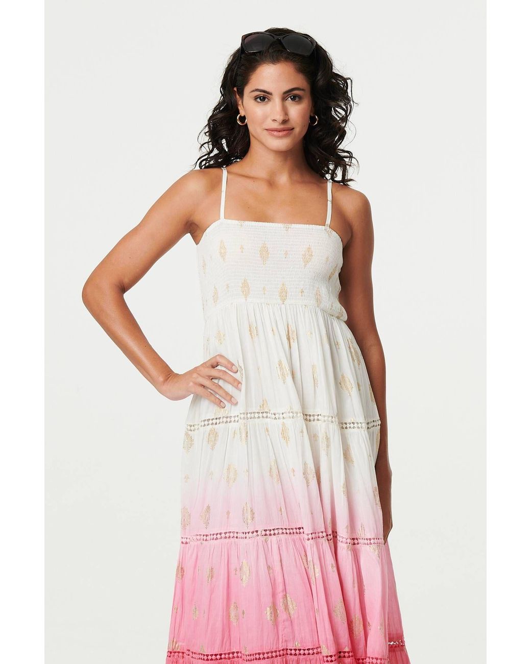 Izabel London Ombre Print Tiered Sleeveless Maxi Dress