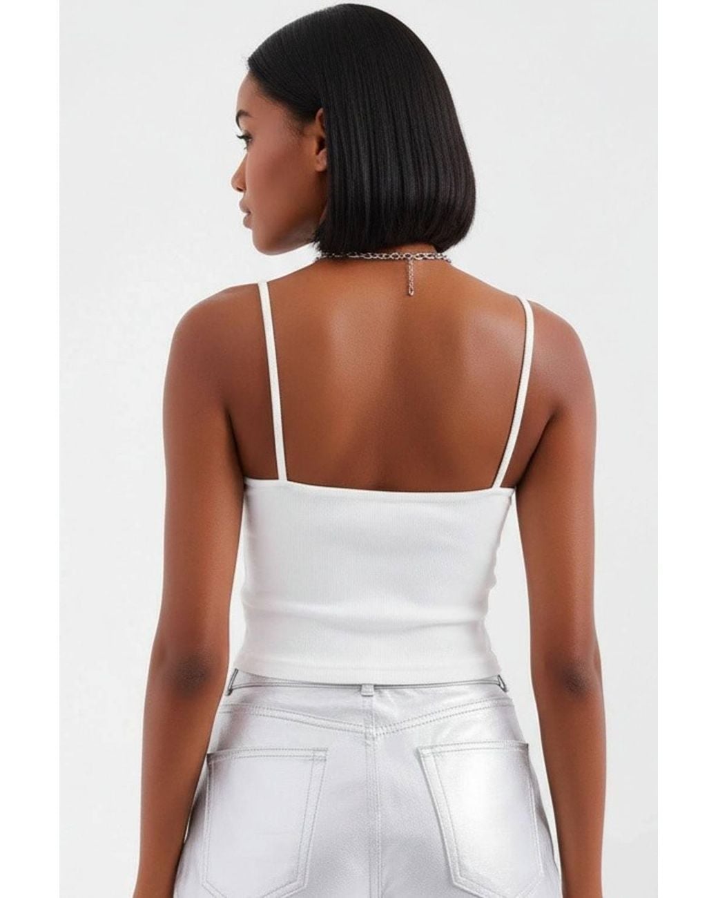Bigdart White Stone Embellished Fitted Crop Top With V-Neck