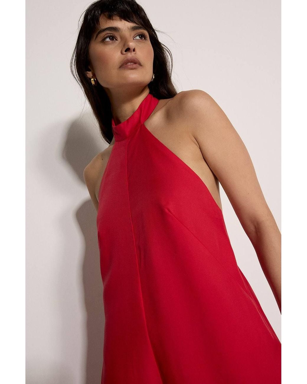 Apricot Red Halter Neck Wide-Leg Linen Blend Jumpsuit