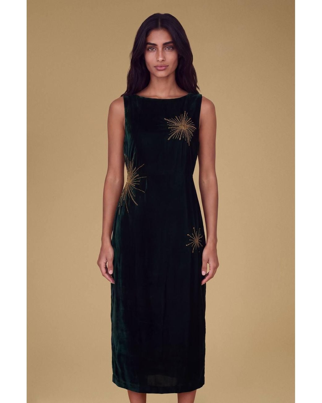 Oasis Blue Petite Celestial Velvet Embellished Midaxi Dress
