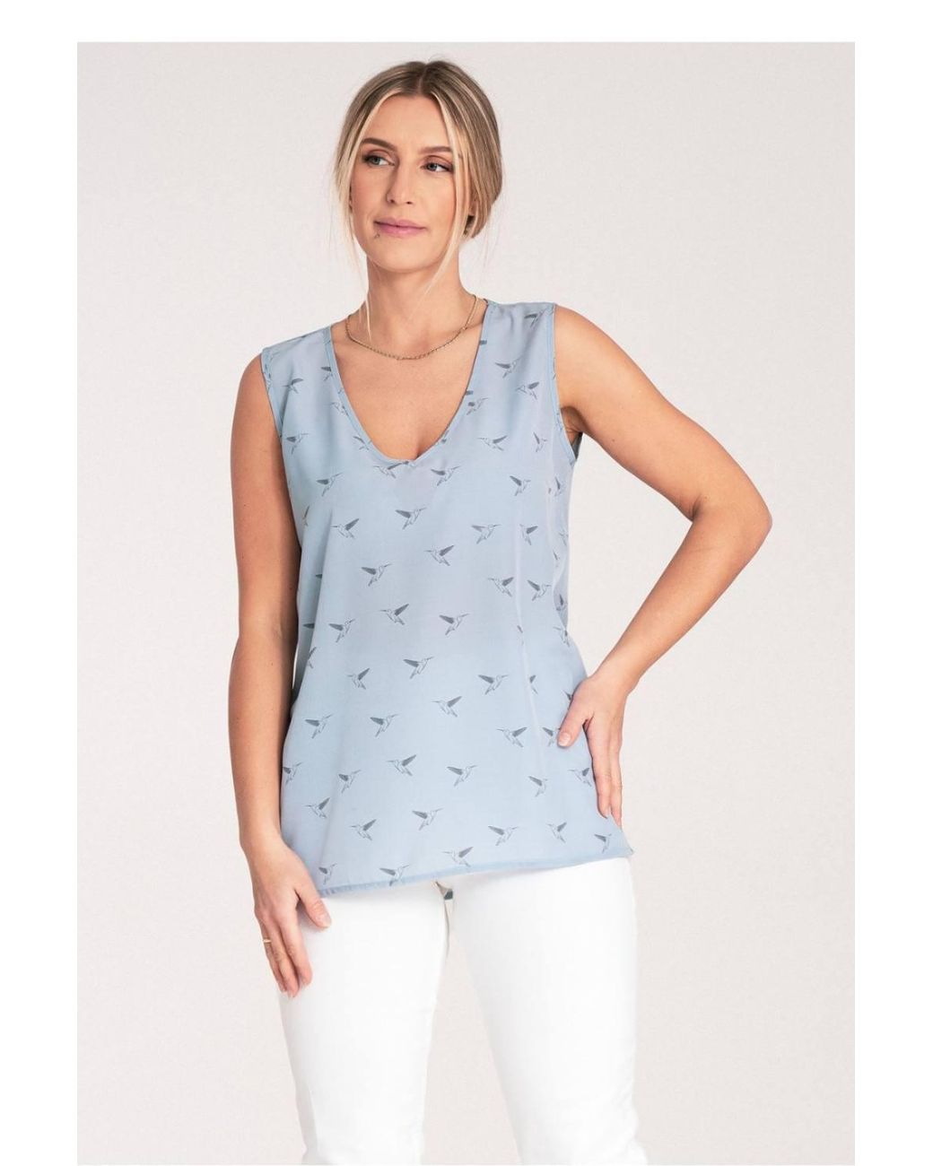 Love Lace Blue Thick Strap Blouse With Rounded Heart Neckline