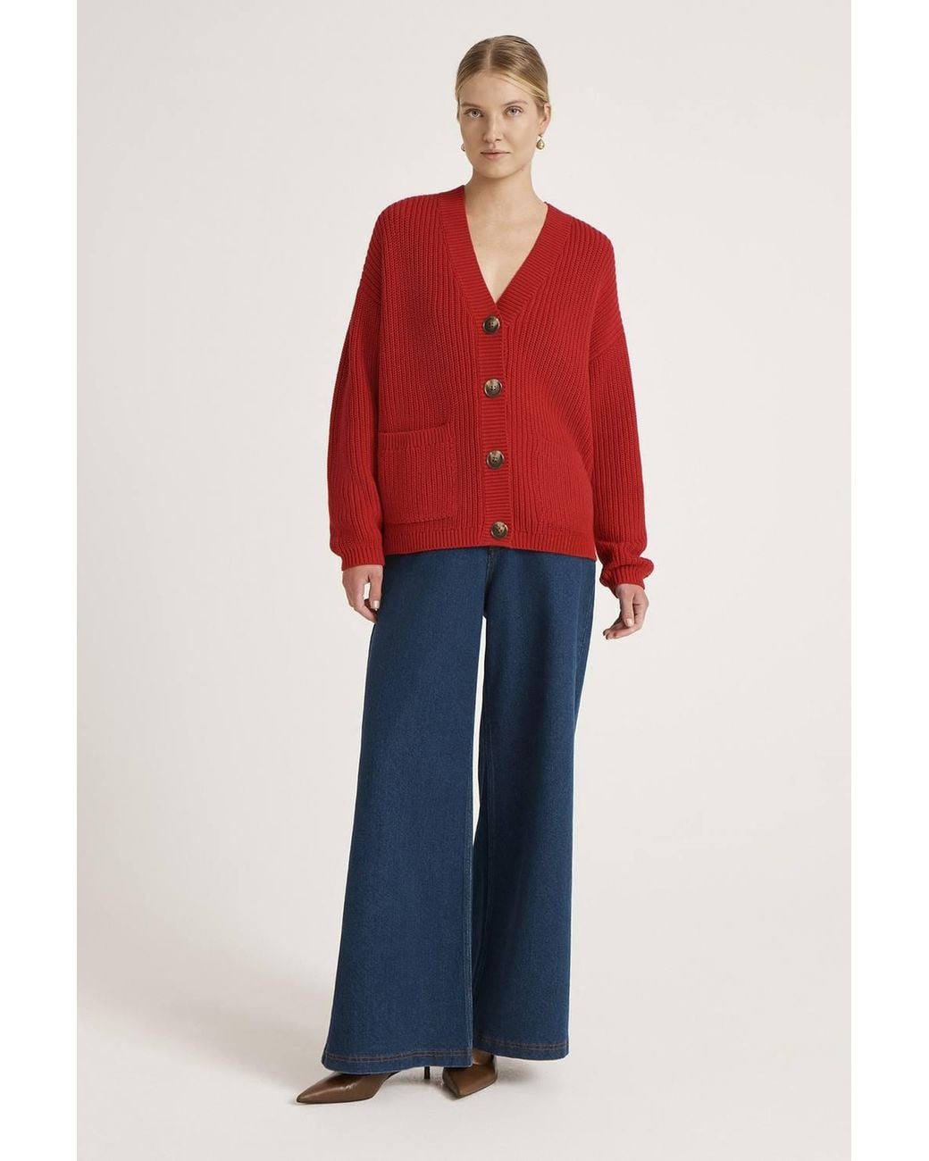 Finery London Red Estella V Neck Knitted Cardigan