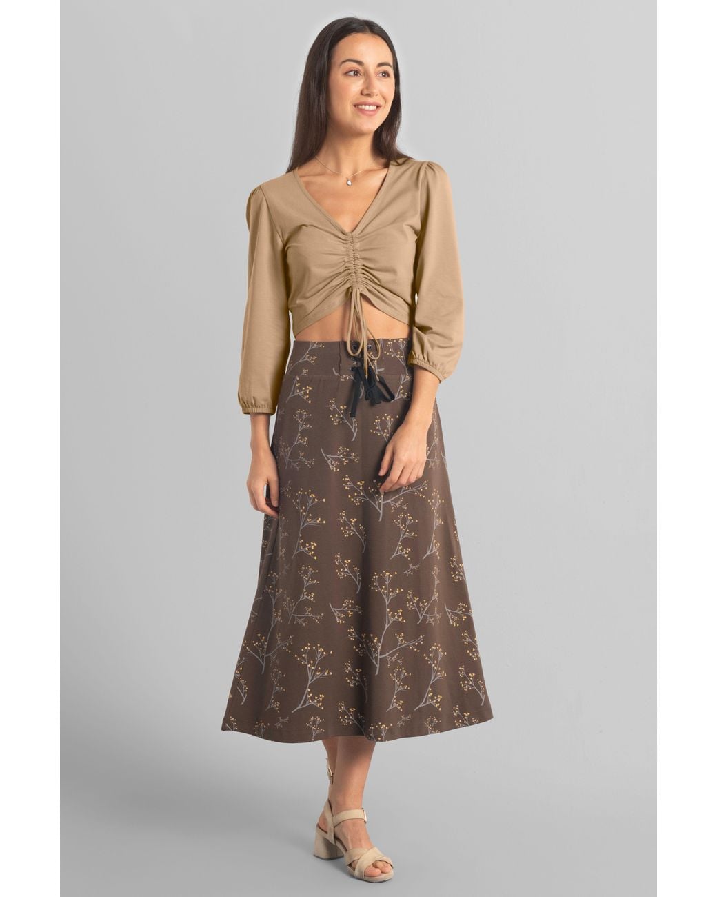 Enorsia Green Ruched Long Sleeve Crop Top