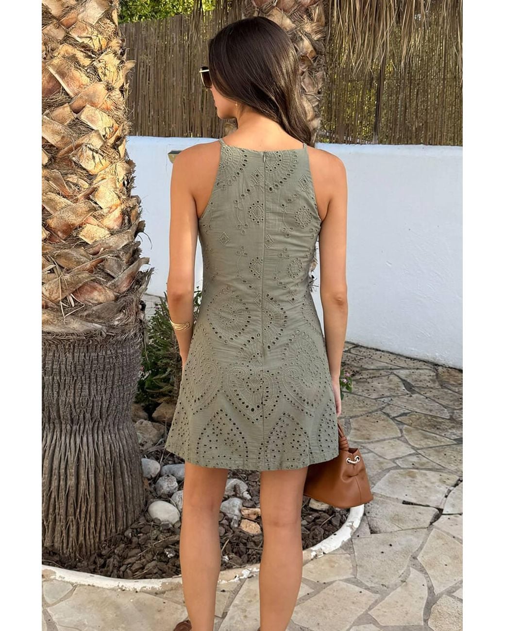AX Paris Green Broderie Racer Neck Slip Mini Dress