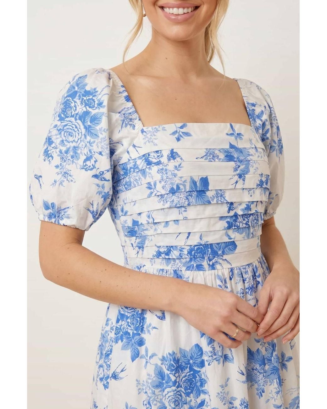 Style Cheat Blue Leighton Puff Sleeve Midi Dress