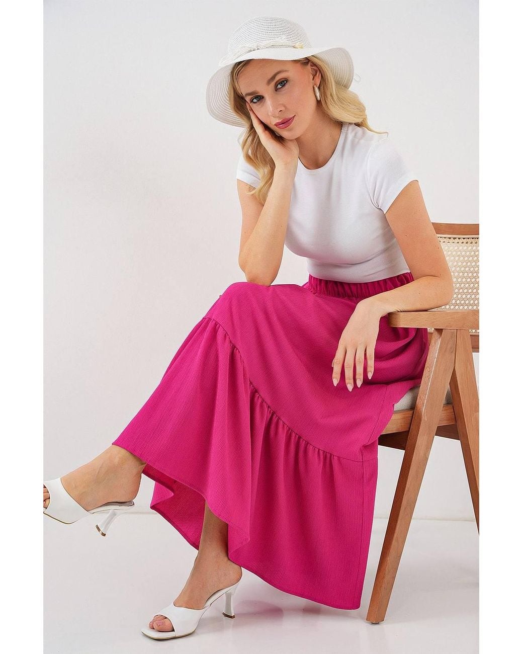 Bigdart Pink Textured Maxi Knit Skirt With Elastic Waist