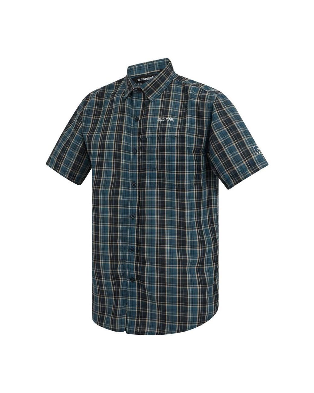 Regatta Blue Mindano Short Sleeved Check Shirt for men