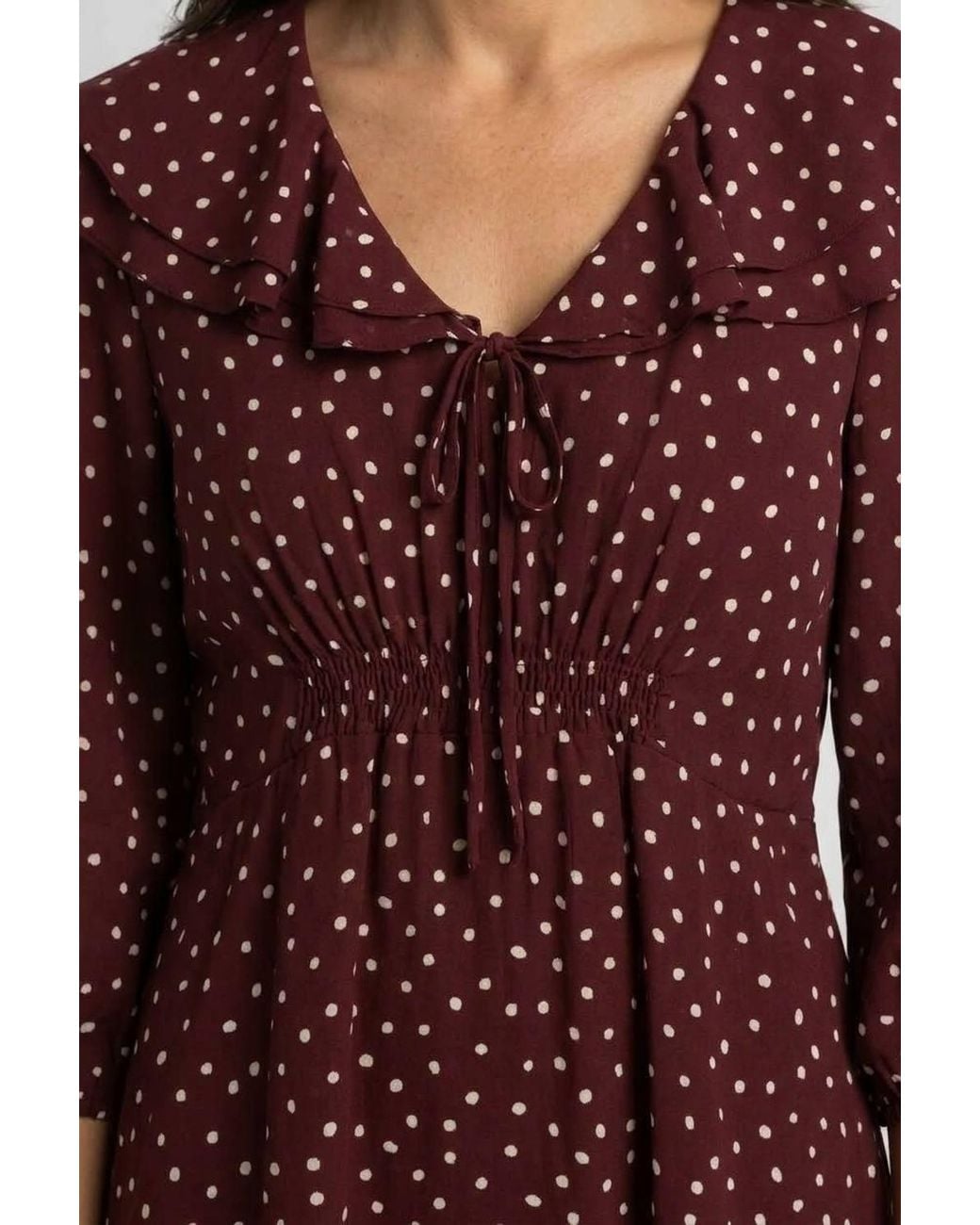 Izabel London Red Polka Dot Print Ruffled Midi Dress