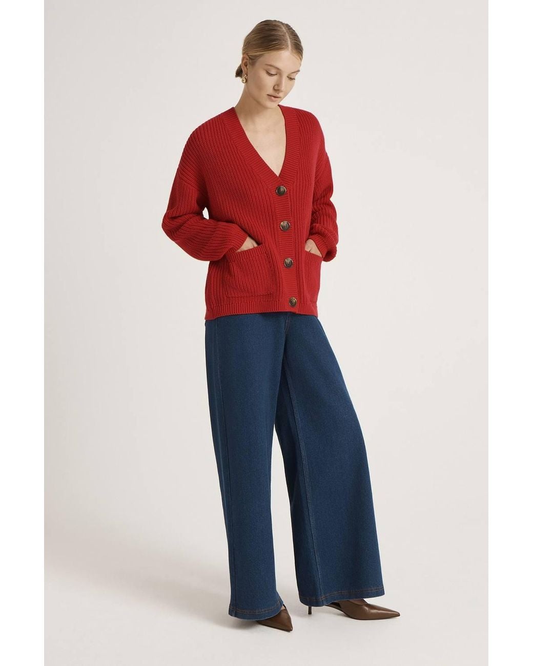 Finery London Red Estella V Neck Knitted Cardigan