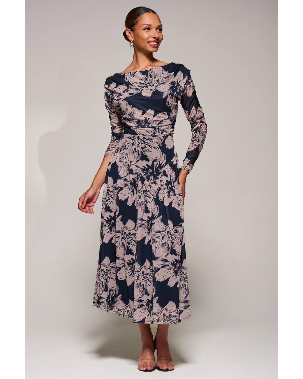 Jolie Moi Black Long Sleeve Asymmetric Mesh Midi Dress