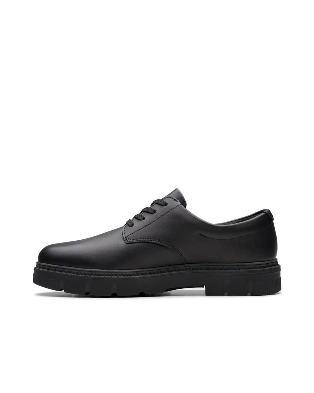 Clarks Black Lorcam Loop Youth Leather Derby Shoes, Lace Up, School Shoes