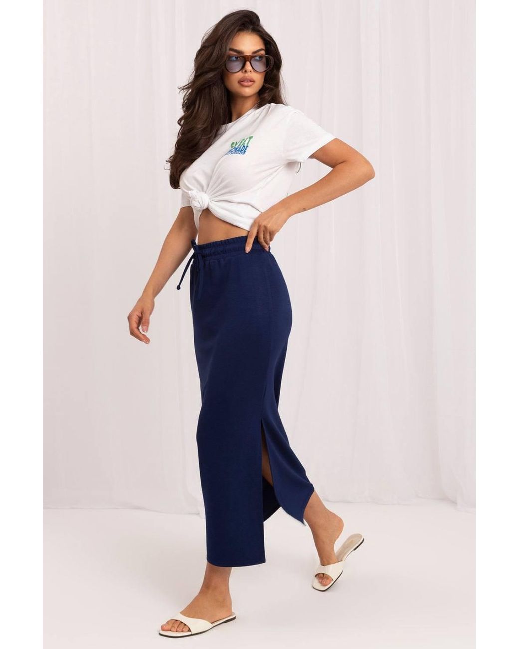Love Lace Blue Everyday Viscose Knitted Skirt With Side Slit
