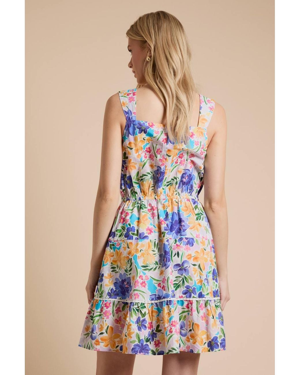 Dorothy Perkins Blue Lace Trim Tiered Printed Mini Dress