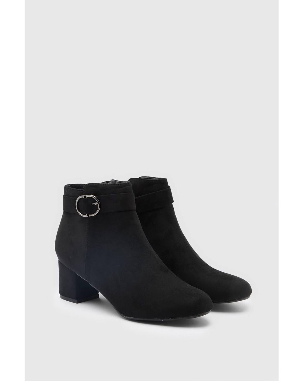 Good for the Sole Brown Wide Fit Kingly Faux Suede High Block Heel Buckle Strap Ankle Boots