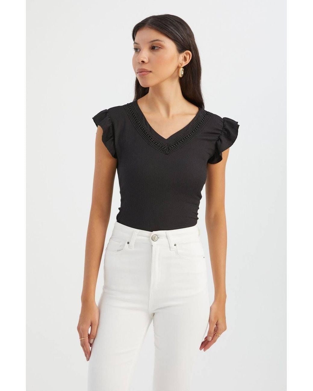 Hiccup Black V Neck Short Sleeve Blouse