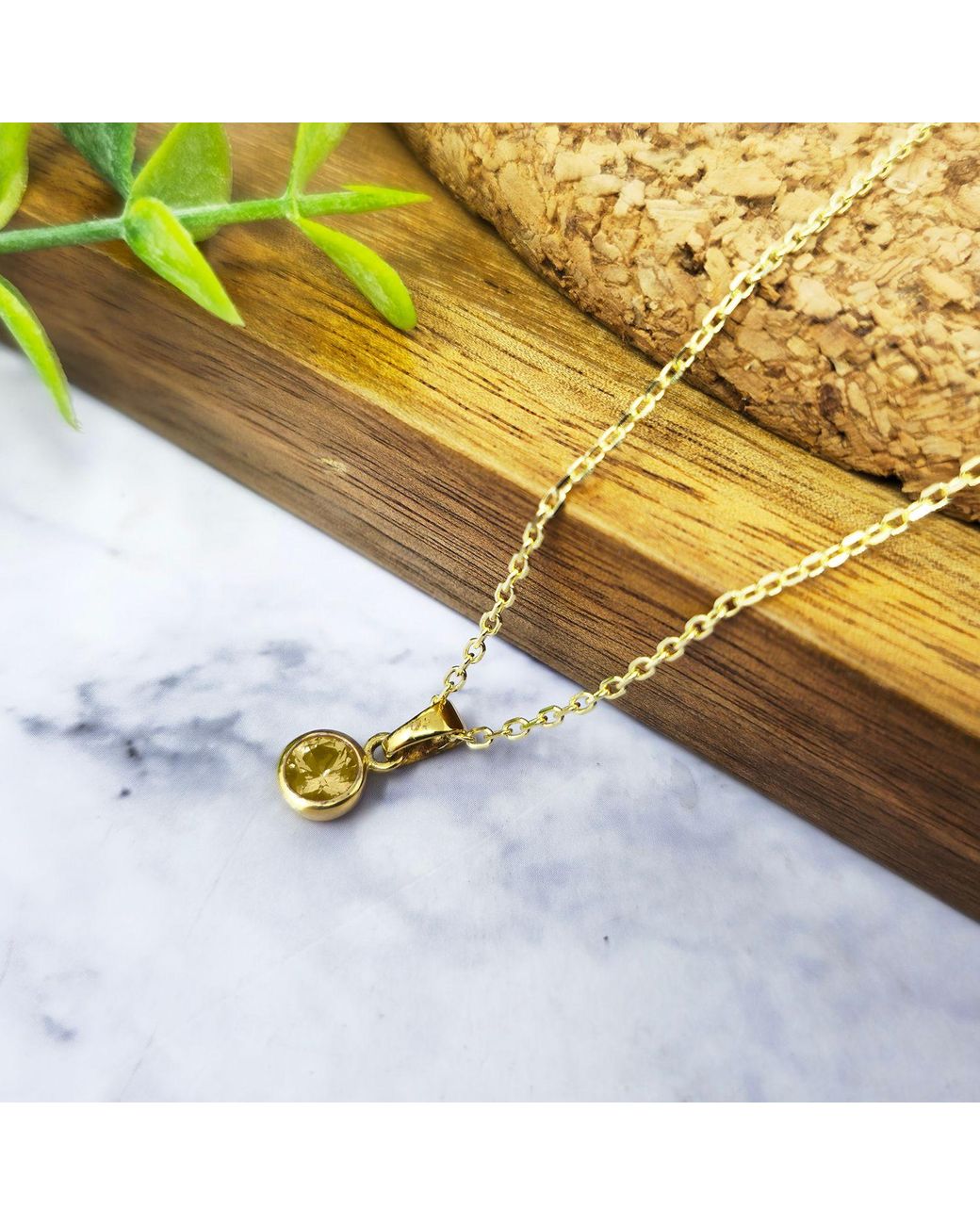 Harfi Metallic Mini Round Peridot August Birthstone Pendant Necklace