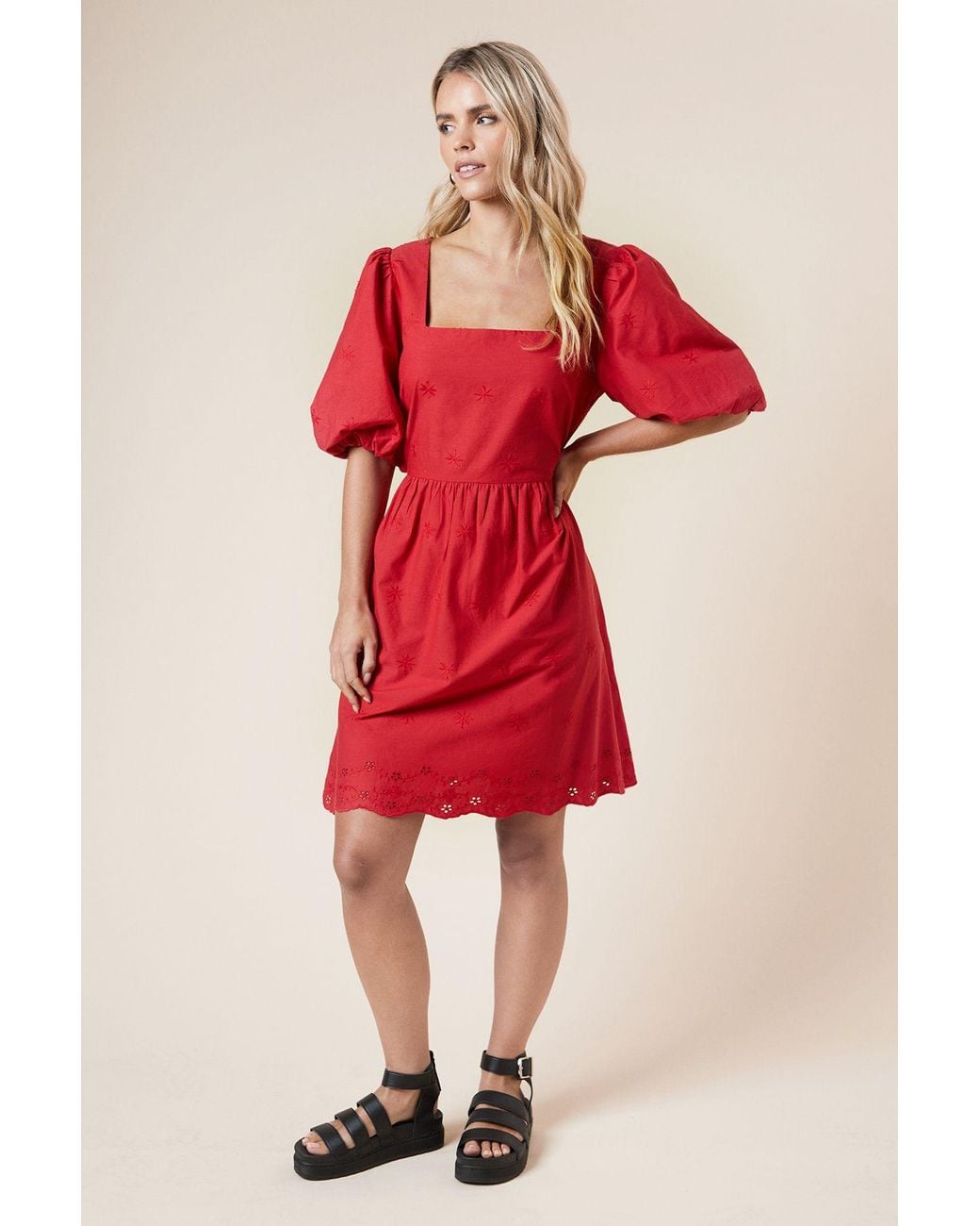 Dorothy Perkins Petite Embroidered Square Neck Mini Dress