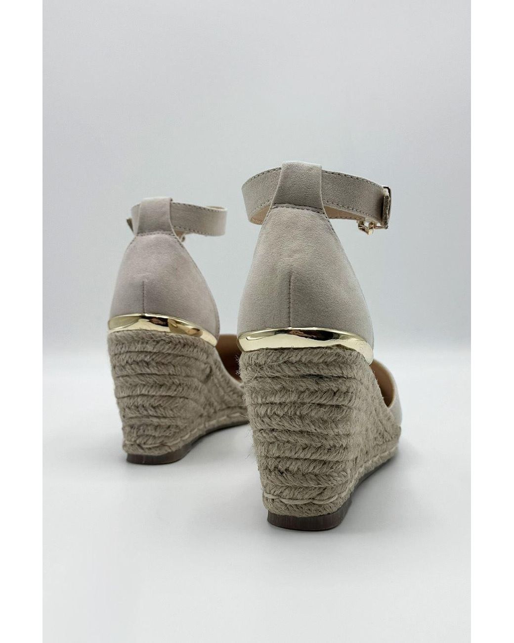 Miss Diva Gray Adara Round Toe Espadrille Wedges With Anklestrap & Buckle