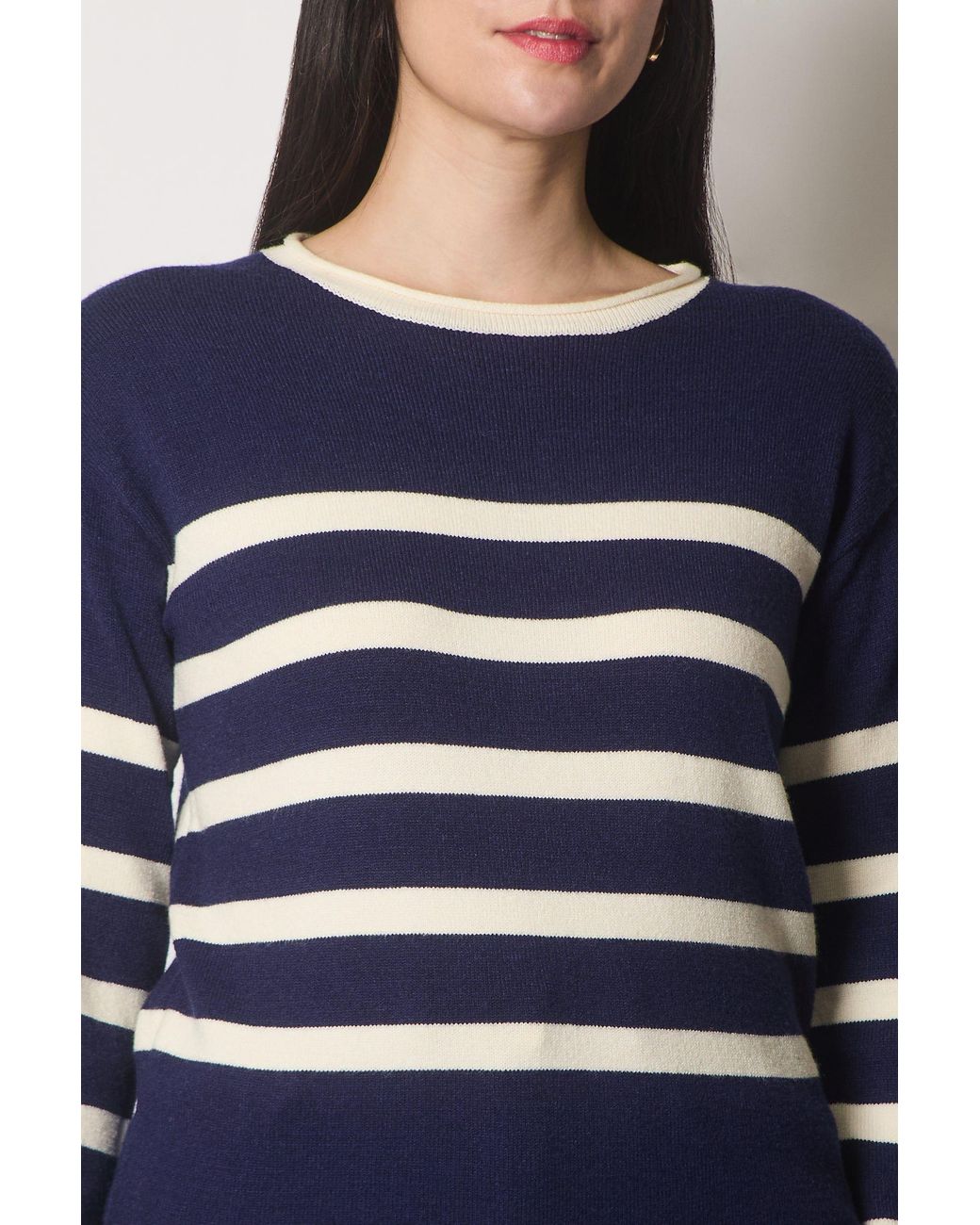 Solo Blue Round Neck Striped Jumper
