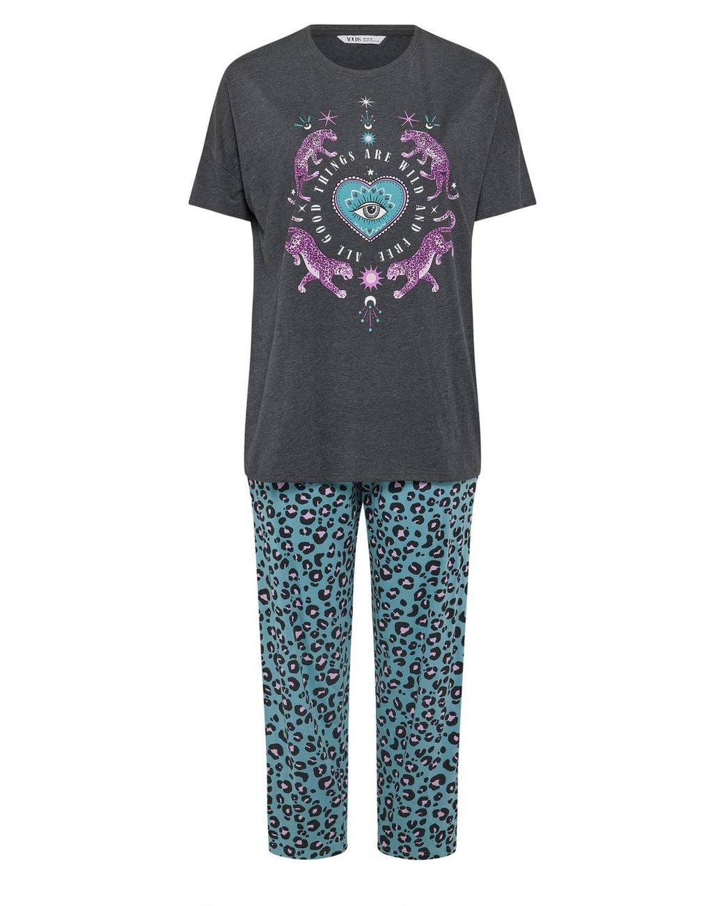 Yours Blue Leopard Wide Leg Pyjama Set