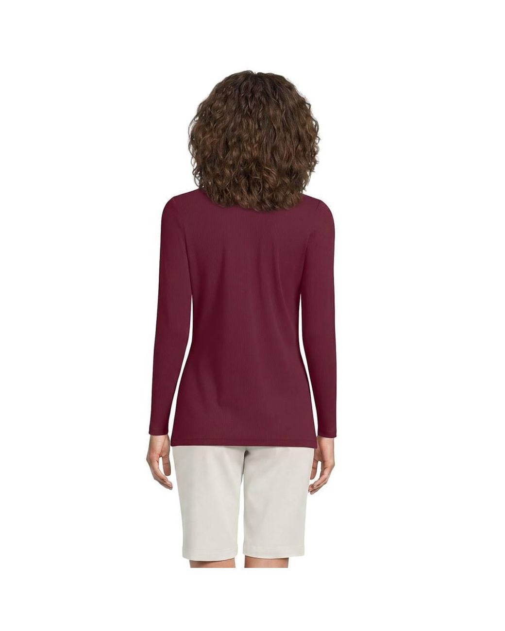 Lands' End Purple Petite Long Sleeve Ribbed Stretch Jersey Tunic Shirt