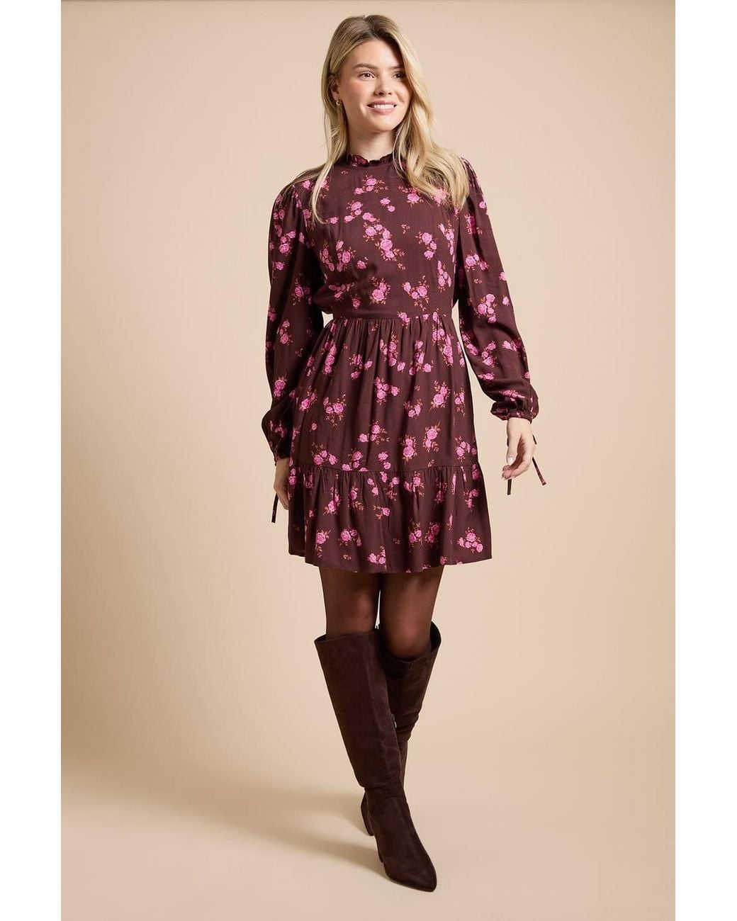 Dorothy Perkins Pink Ruffle Ruffle Neck Long Sleeve Mini Dress