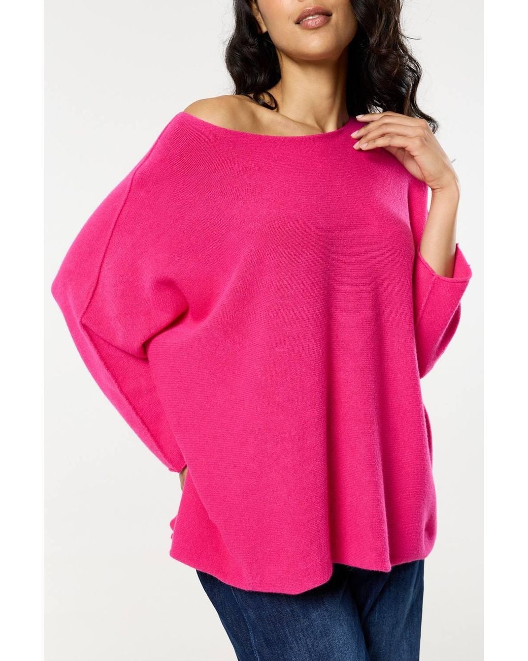 Liquorish Pink Off-Shoulder Relaxed Knit Jumper