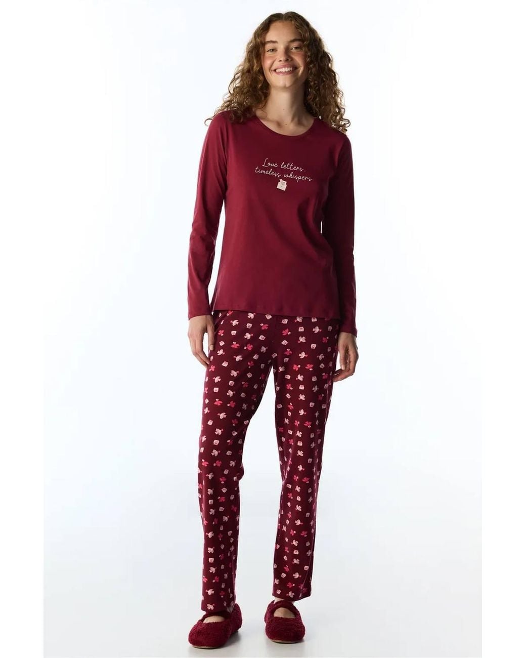 Penti Red Letters Bird Pattern Long Sleeve Pajama Set