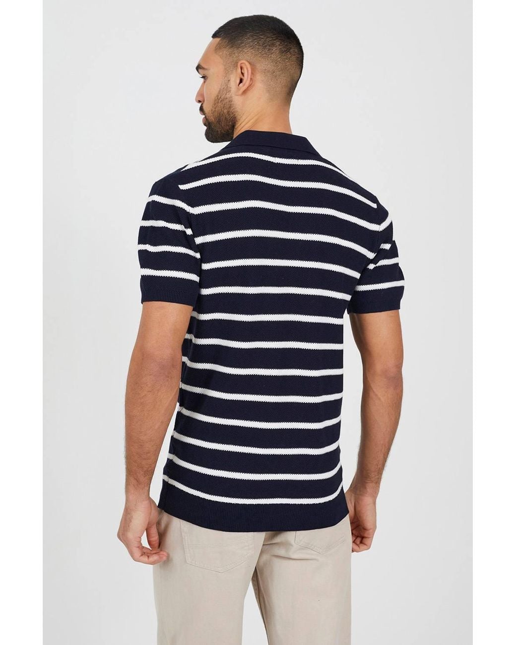 Brave Soul Blue Collared Jacquared Polo Shirt for men