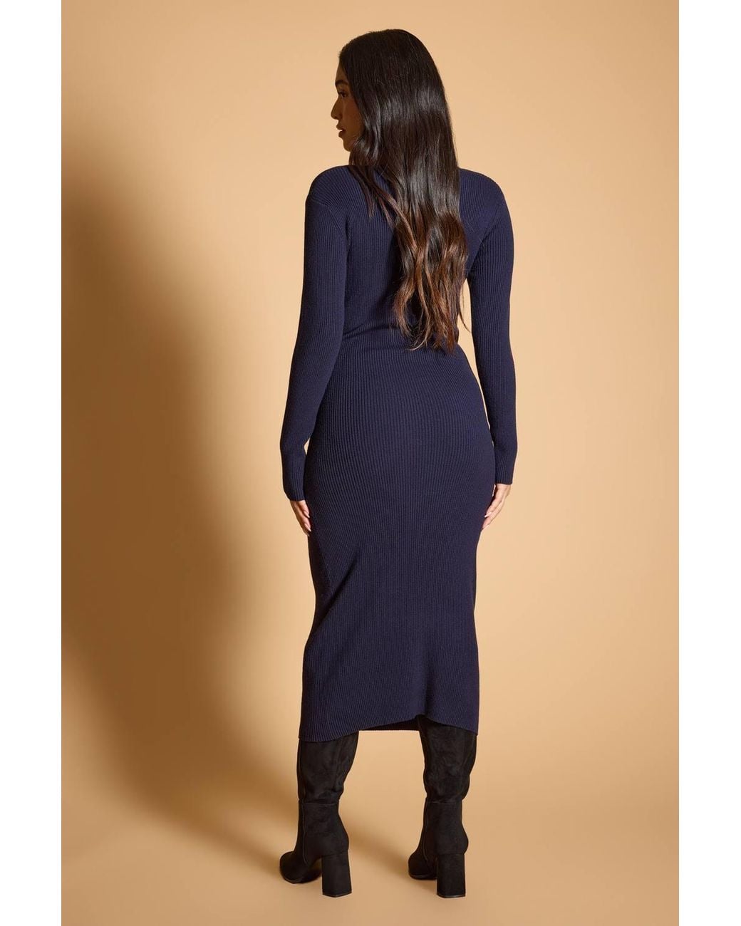 Dorothy Perkins Blue Petite V-Neck Button Down Knitted Maxi Dress