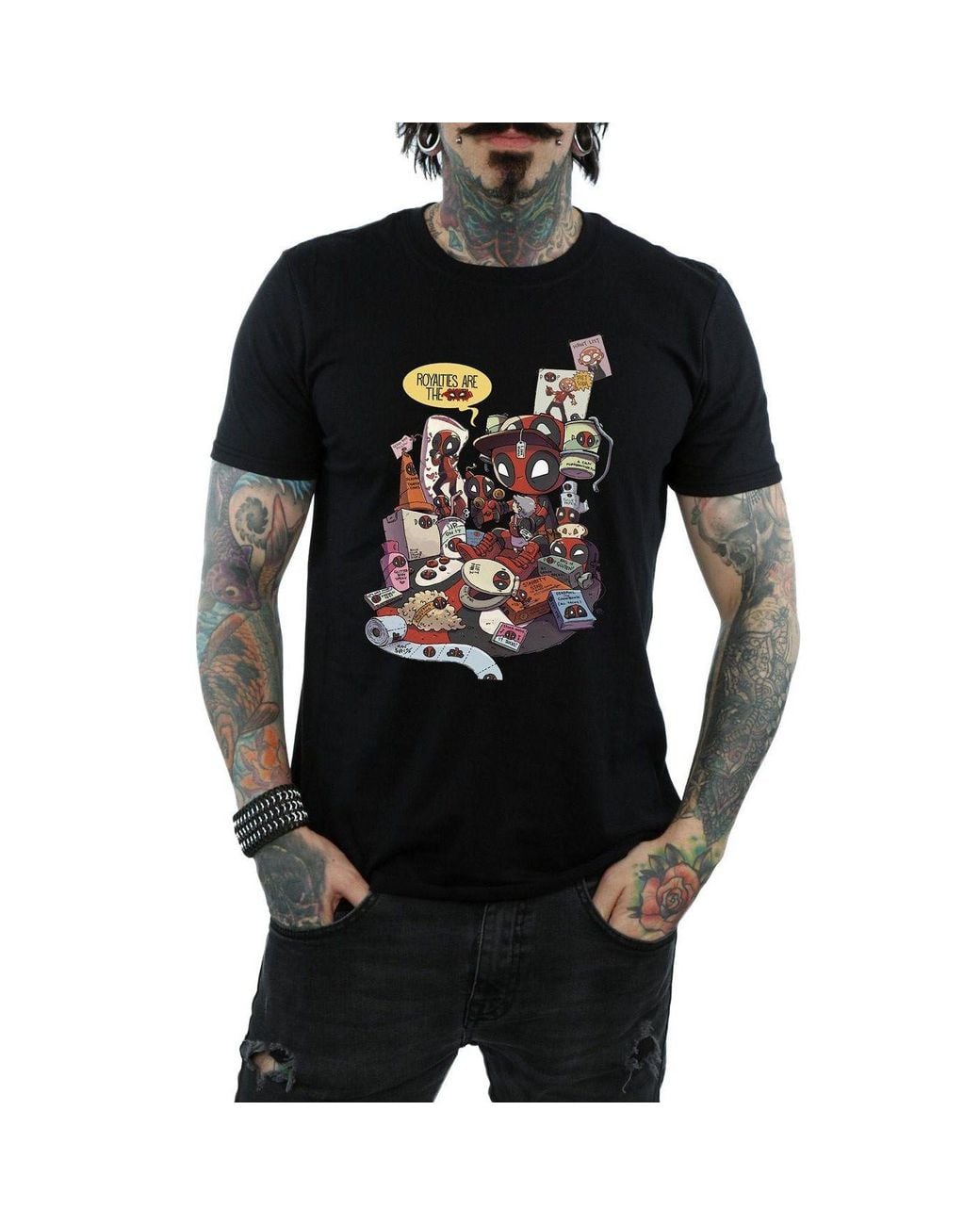 Marvel Black Deadpool Merchandise Royalties T-Shirt for men