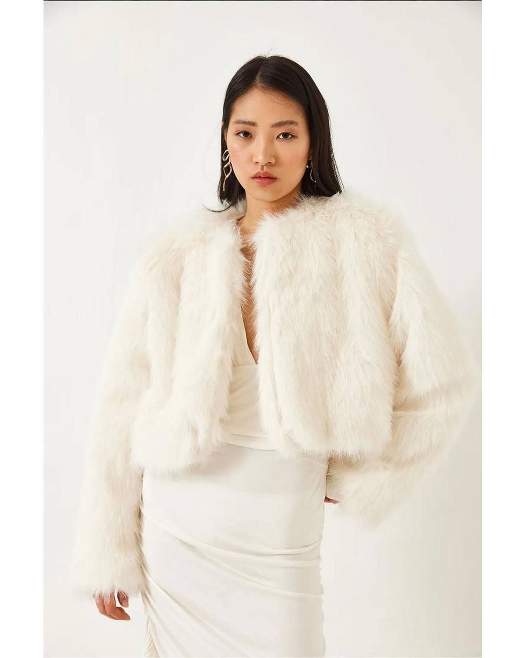 Bianco Lucci Natural Boxy Crop Faux Fur Coat