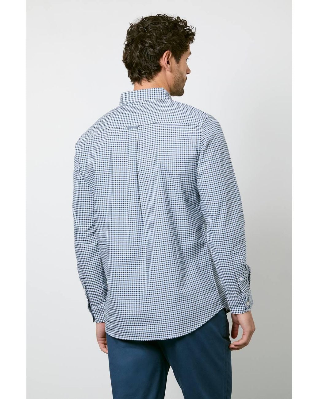 MAINE Blue Off Micro Check Long Sleeve Shirt for men