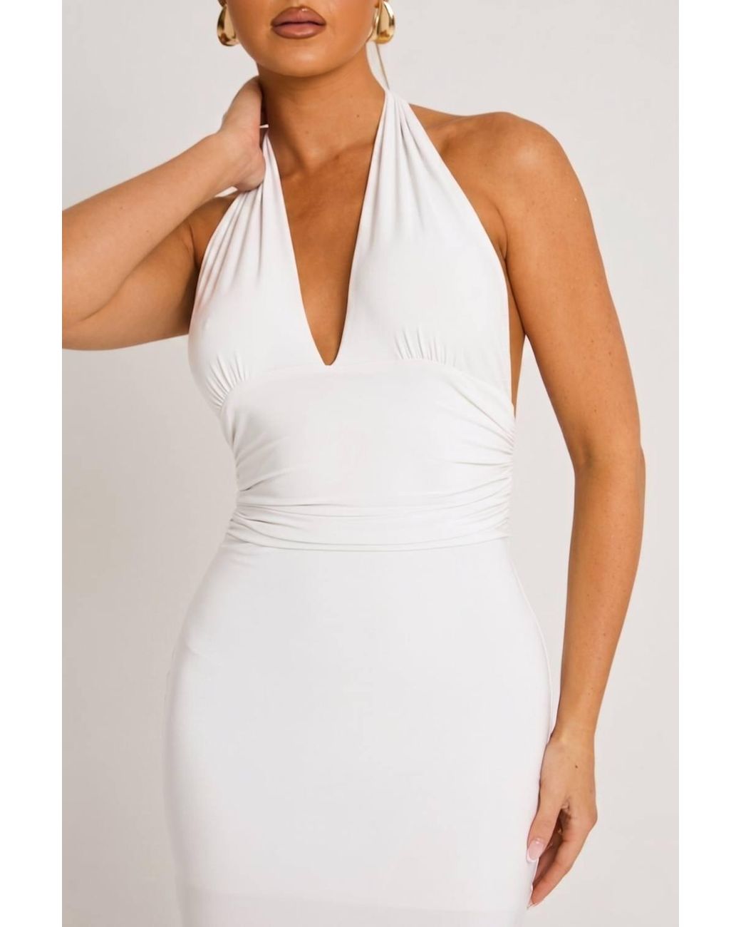 Rebellious Fashion Natural Halterneck Tie Back Maxi Dress