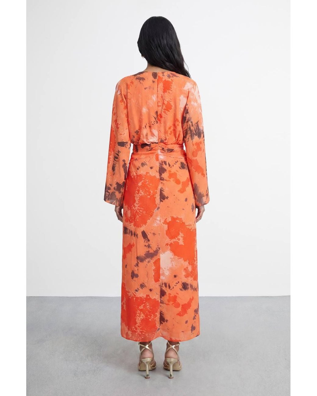 Warehouse Red Chiffon Wrap Knot Front Maxi Dress