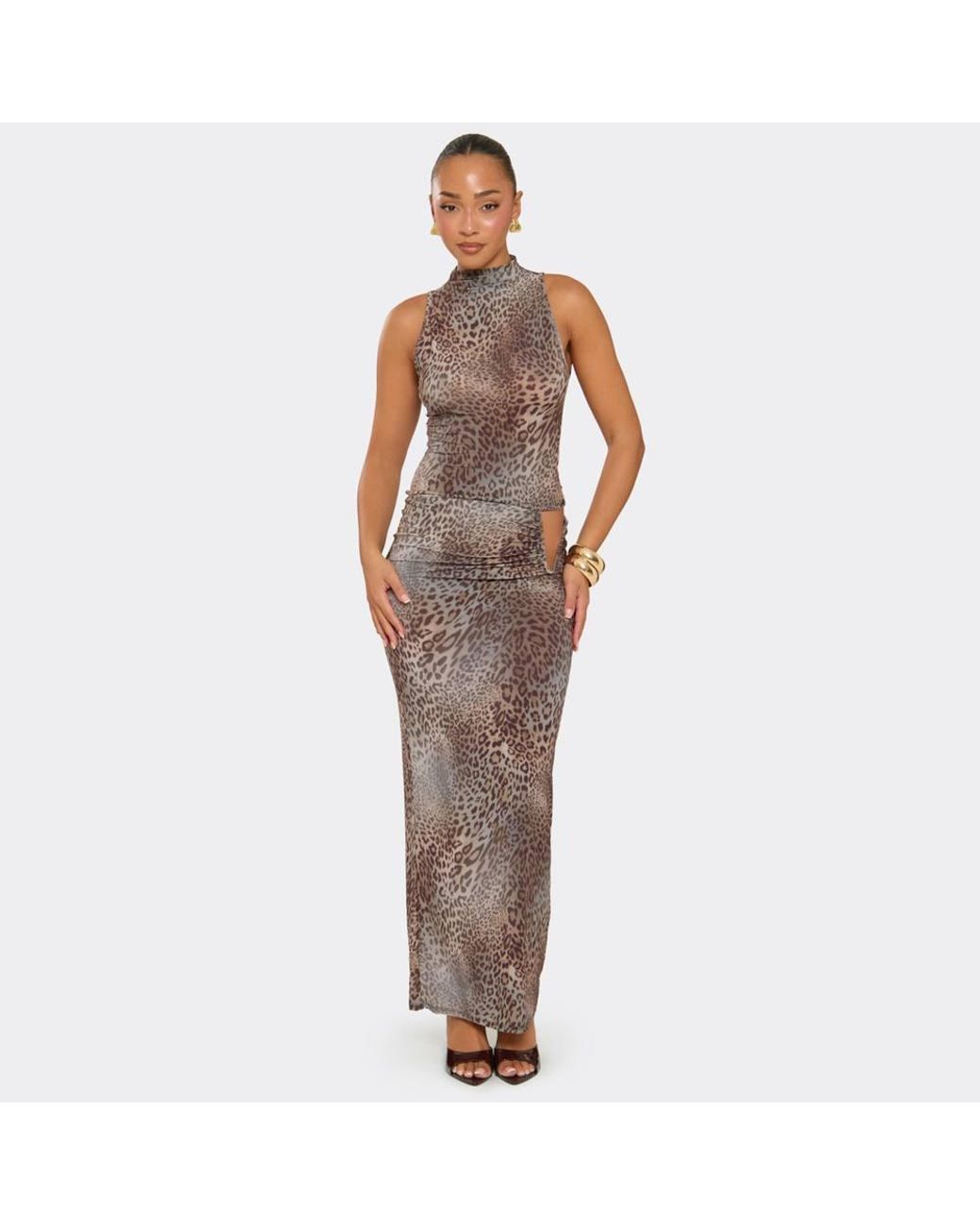 EGO Gray Cut Out Leopard Print Mid Rise Maxi Skirt