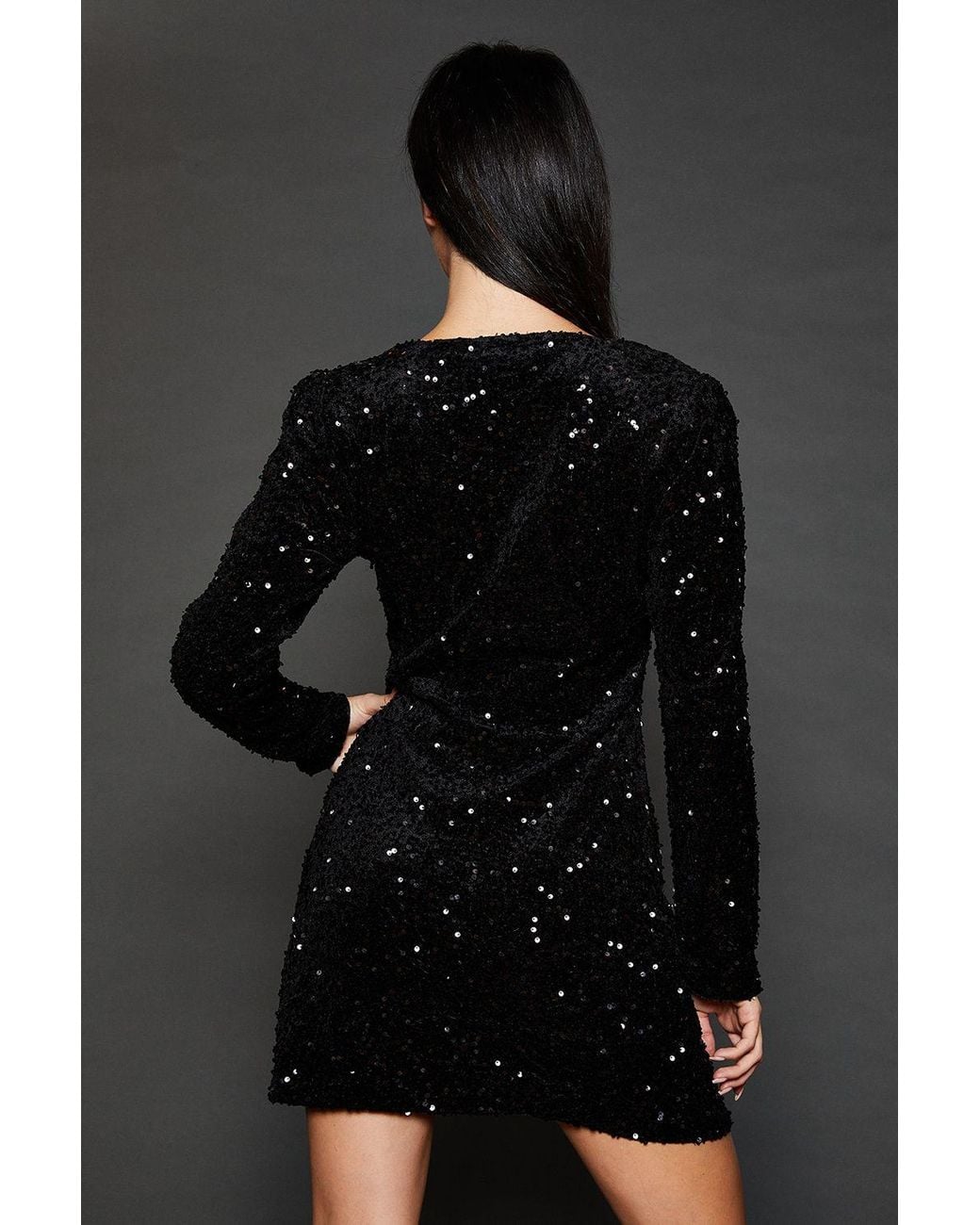 Dorothy Perkins Black Lace Trim Sequin Mini Dress