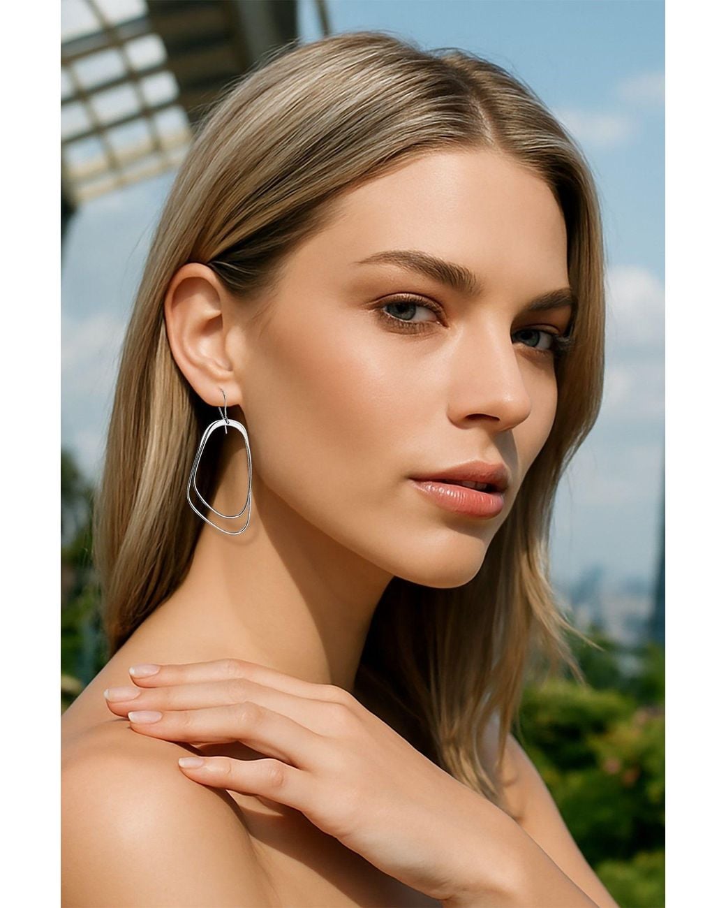 Otis Jaxon London Black Sterling Long Drop Double Hoop Earrings