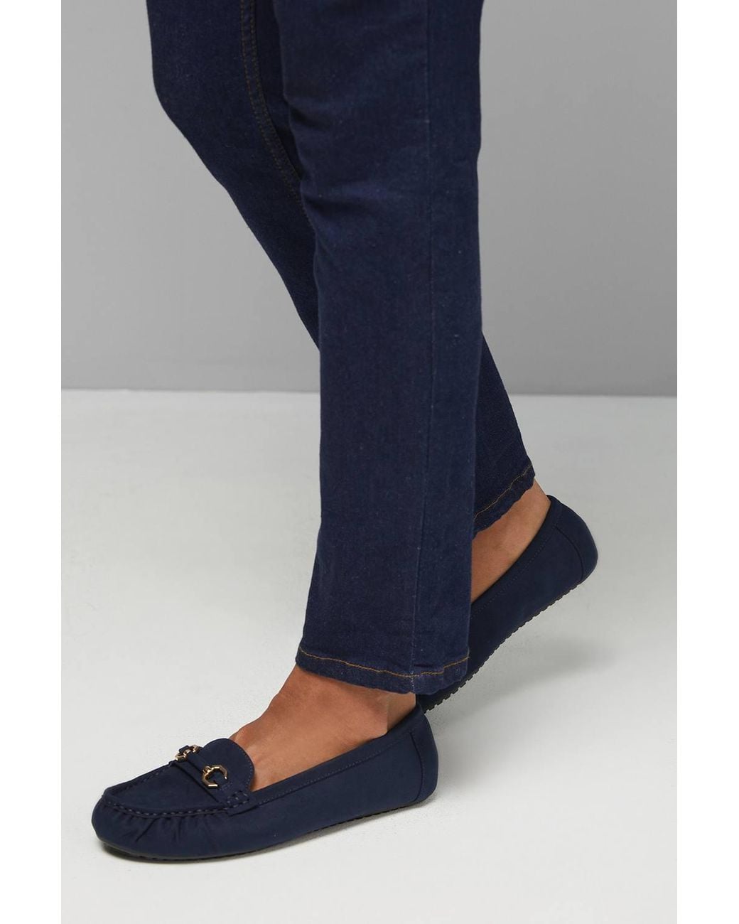 Good for the Sole Blue Wide Fit Mindie Faux Suede Snaffle Detail Moccasin Comfort Loafers