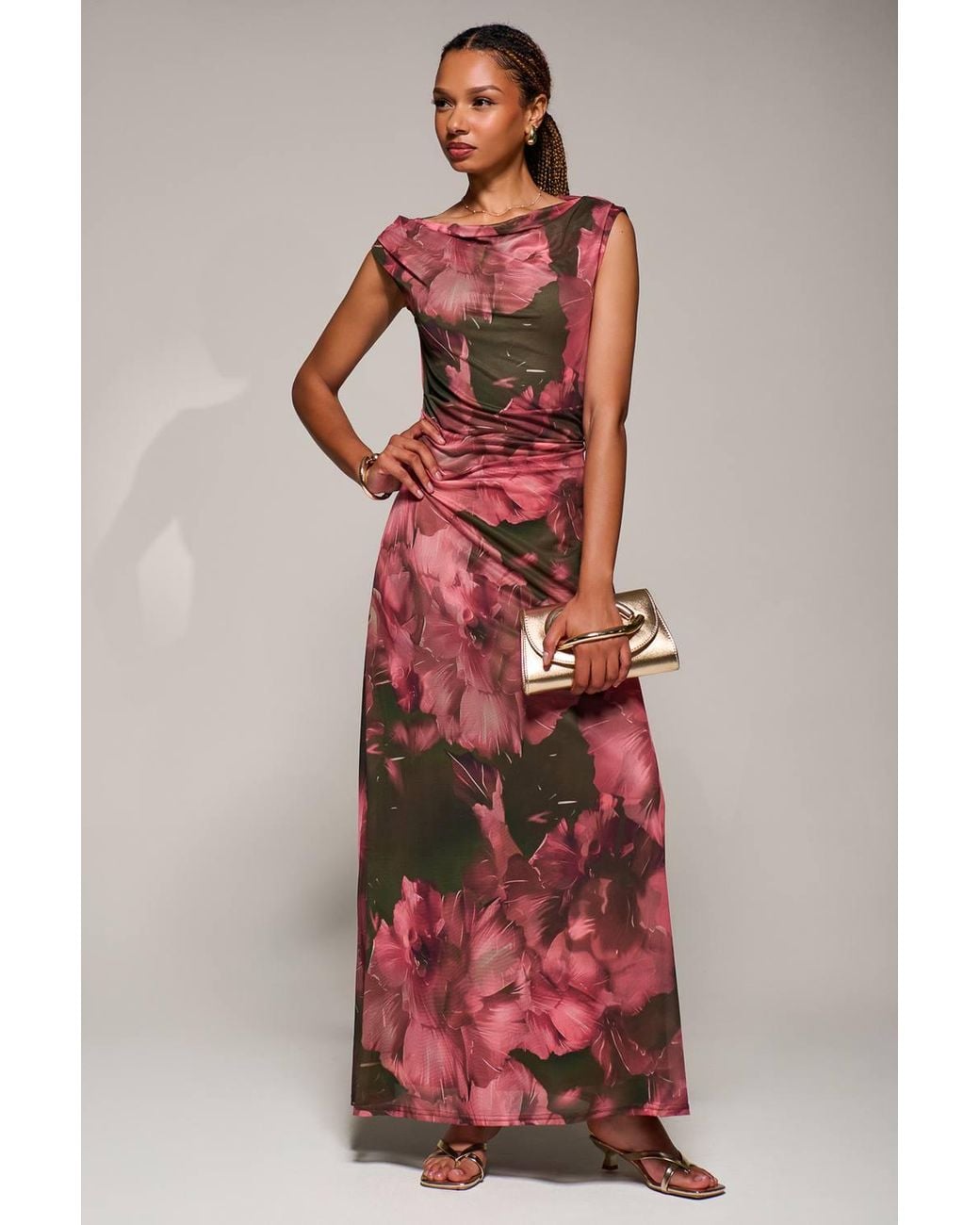 Jolie Moi Red Multiway Neckline Mesh Maxi Dress