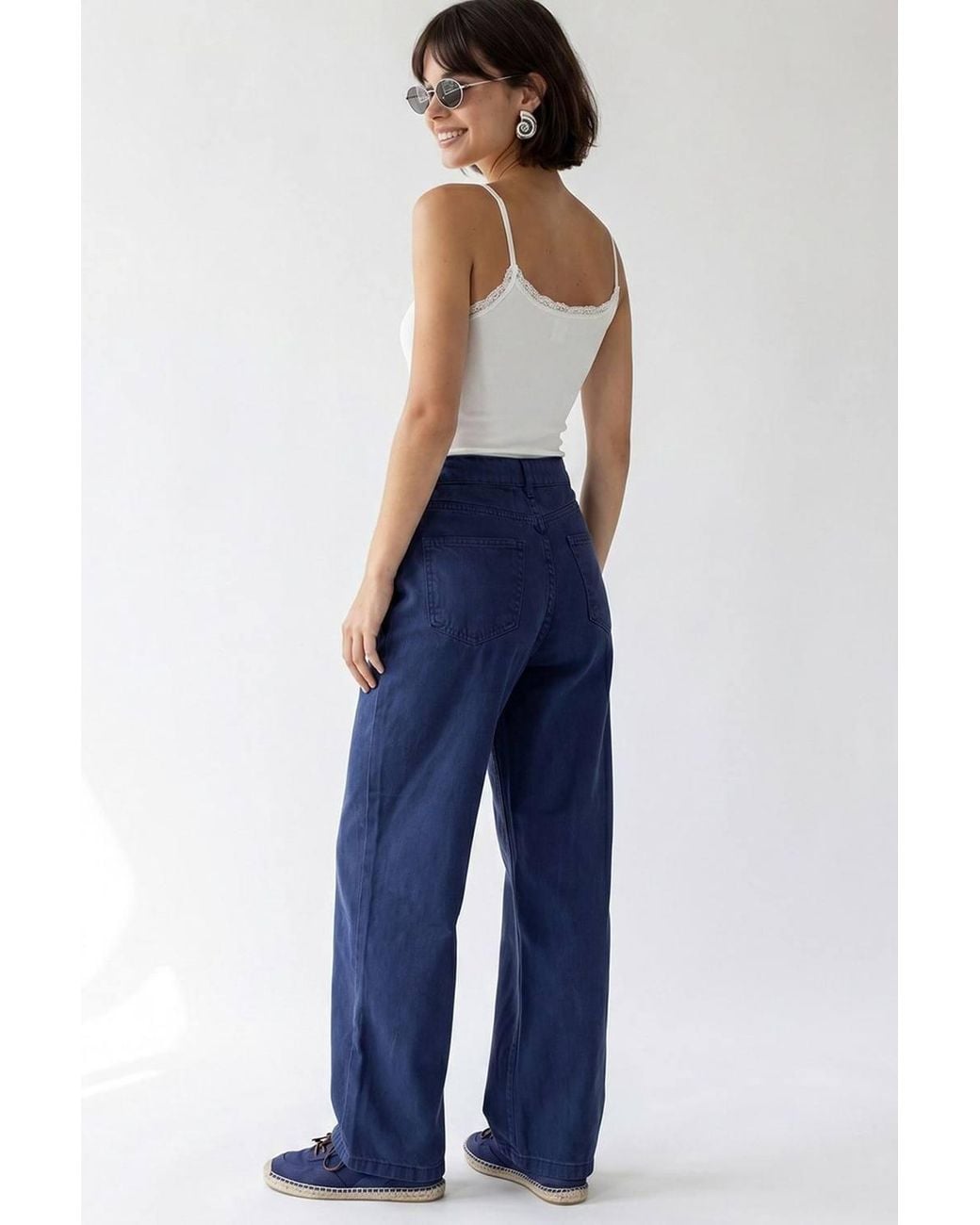 MixRay Blue High-Waist Wide-Leg Cotton Jeans