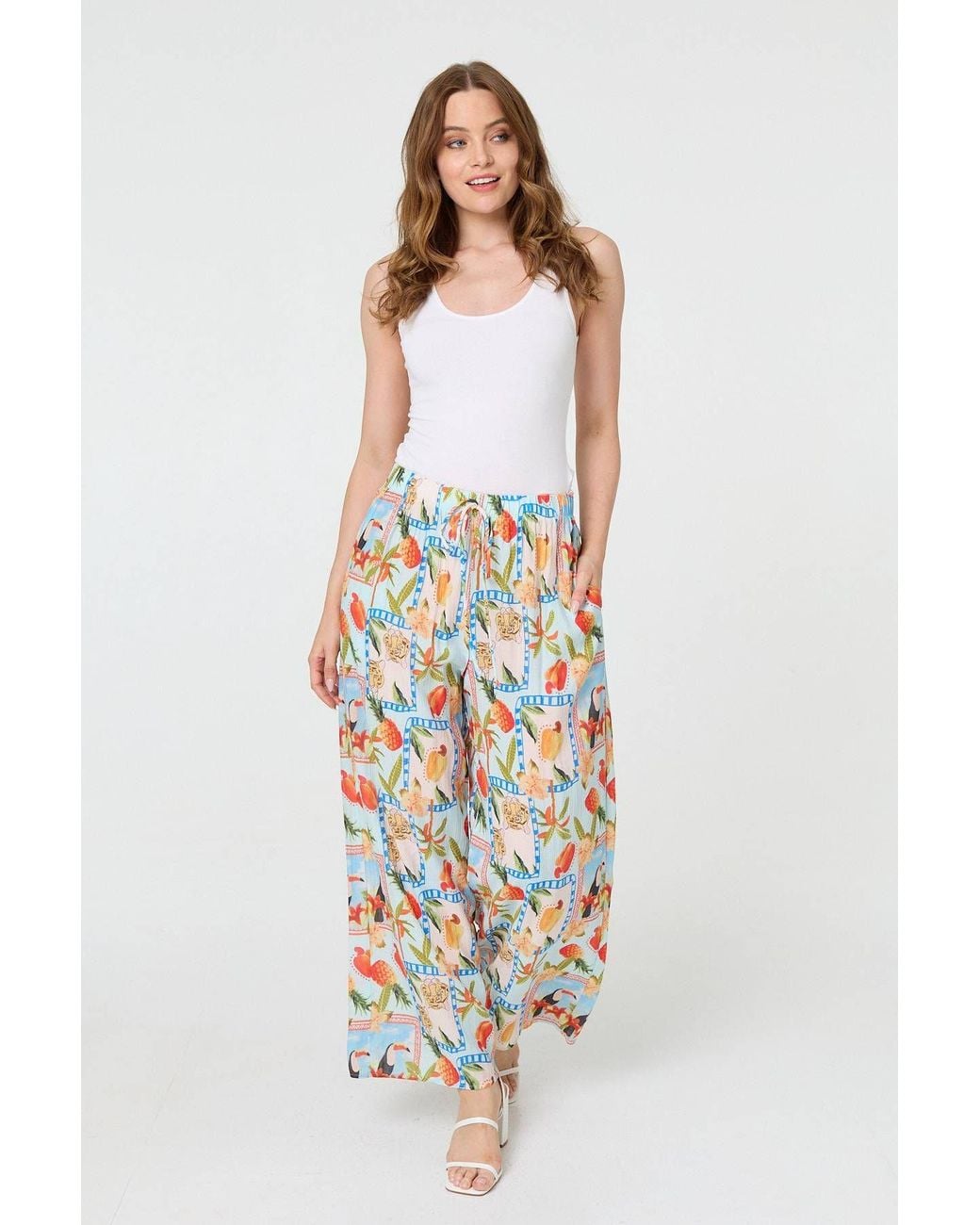 Izabel London White Patchwork Relaxed Wide Leg Trousers