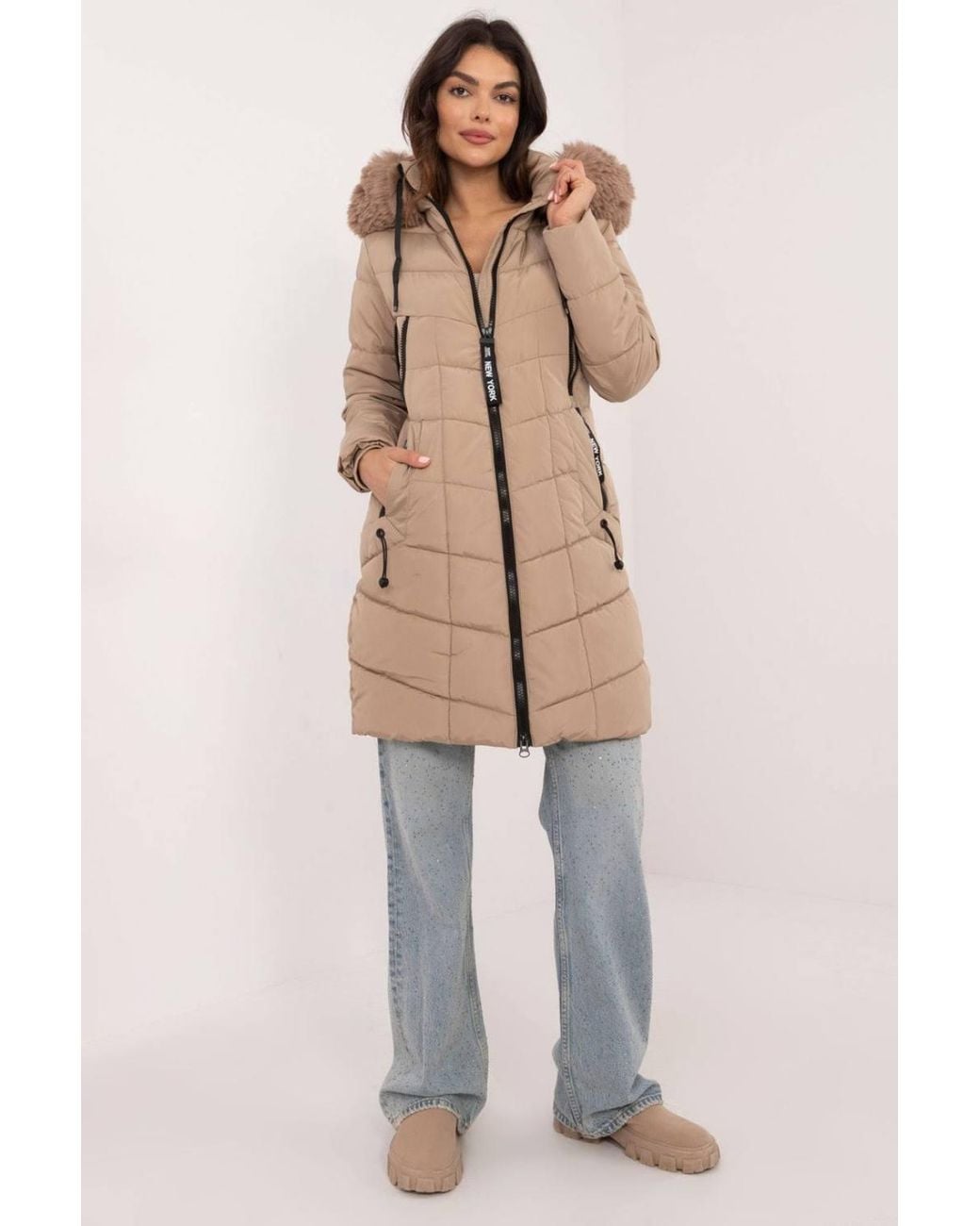 Love Lace Natural Quilted Hooded Puffer Jacket With Pockets & Zip