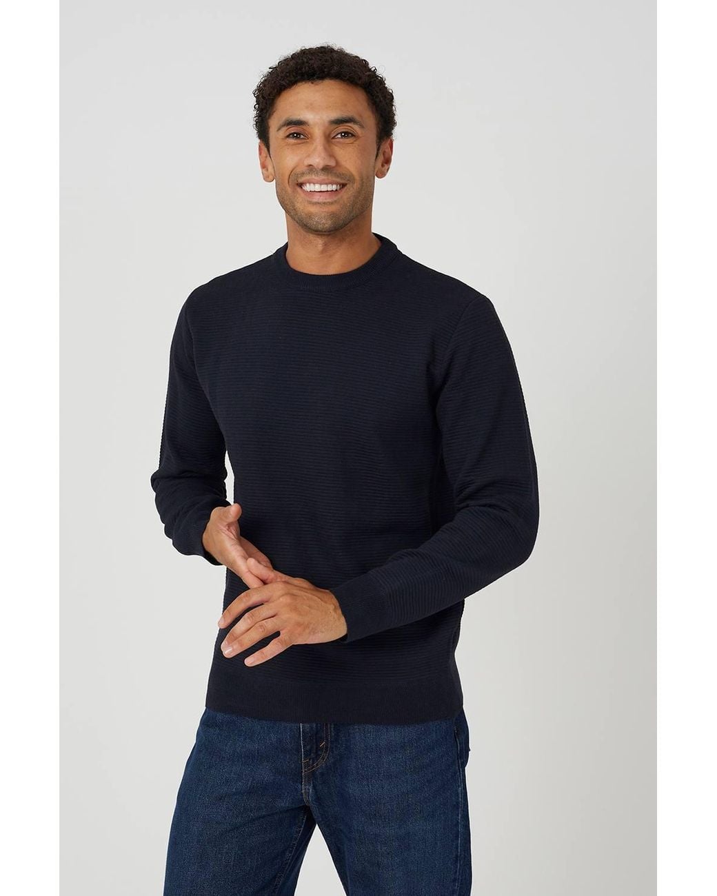 Brave Soul Blue Textured Knit Crew Neck Jumper for men