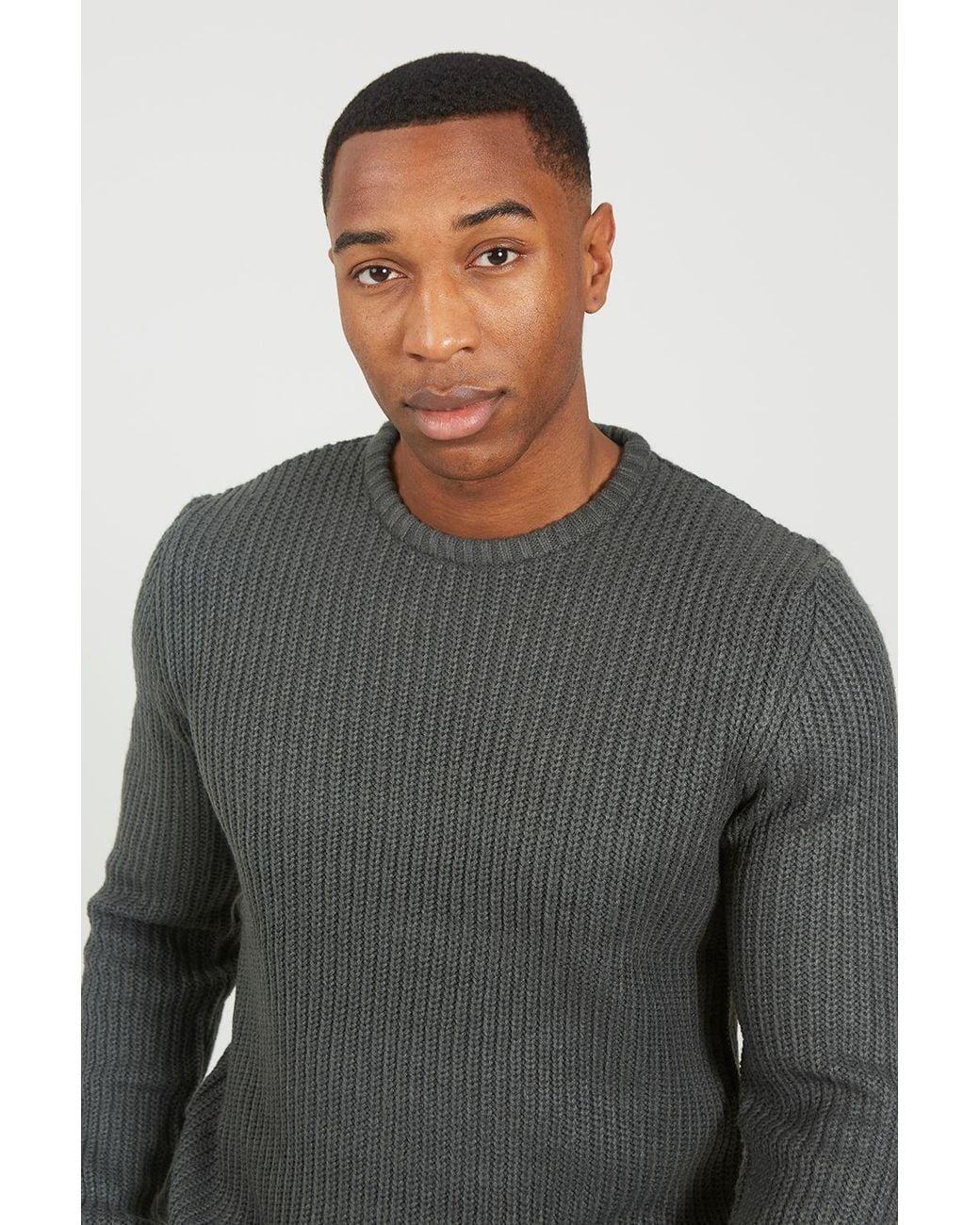 Brave Soul Gray Crew Neck Chunky Knit Jumper for men
