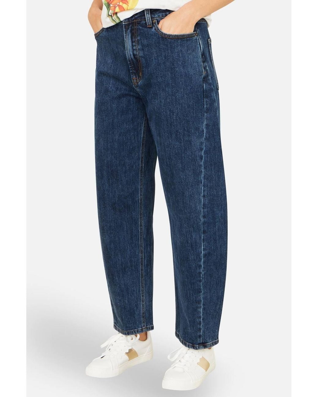 Yumi' Blue Denim Barrel Relaxed Fit Jeans