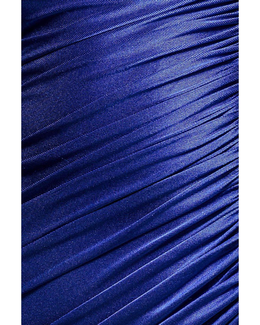 Goddiva Blue Slinky Satin One Shoulder Split Maxi Dress