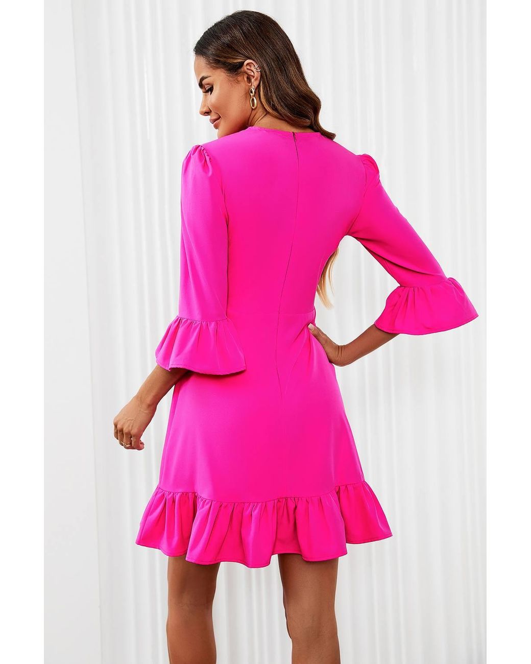 FS Collection Pink Frill Mini Dress